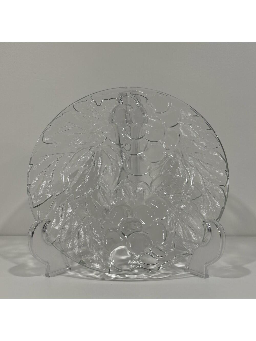 Vintage Frosted Grapes Textured Glass Serving Plate Round Platter, 2 Available